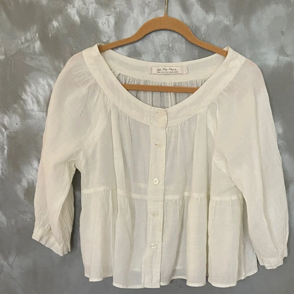 FREE PEOPLE/We The Free Small Cream Button-Up Blouse - Picture 2 of 6
